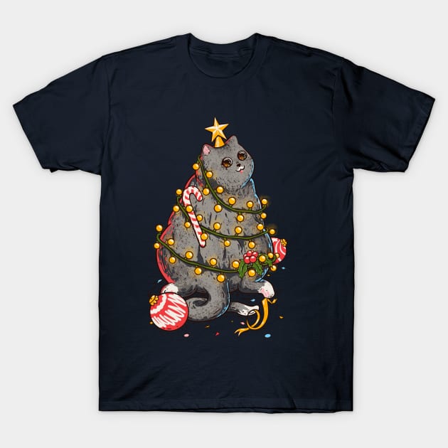 Merry Catmas - Christmas Tree T-Shirt by anycolordesigns